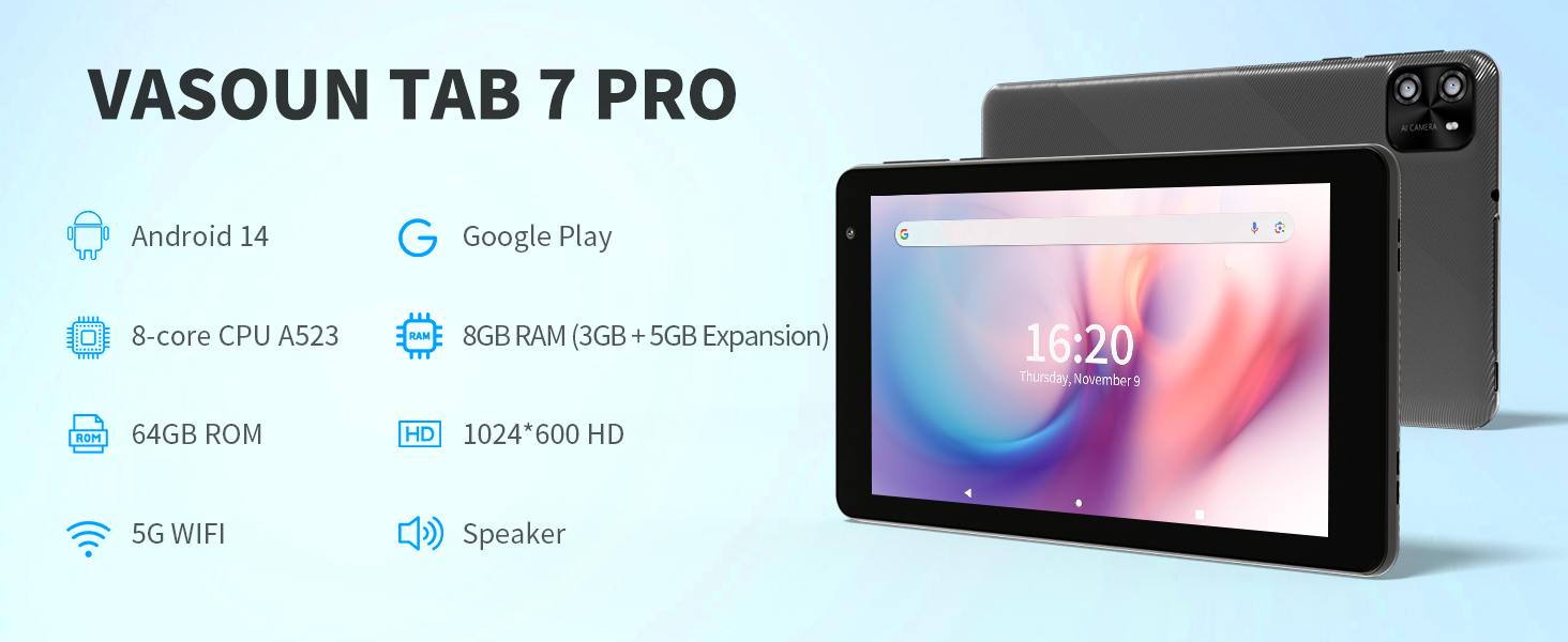 Android 14 タブレット VASOUN TAB 7 Pro Amazon.com : VASOUN Android 14 Tablet 7 inch, 8GB RAM 64GB ROM